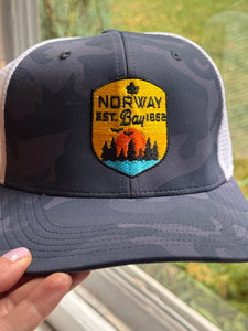 Blue Camo Sunset Norway Bay trucker baseball cap