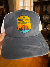 Load image into Gallery viewer, Blue Camo Sunset Norway Bay trucker baseball cap