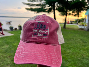 Norway Bay trucker hat - washed pigment dyed - maroon & stone