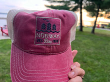 Load image into Gallery viewer, Norway Bay trucker hat - washed pigment dyed - maroon &amp; stone